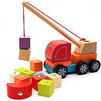 Дитячий дерев'яний конструктор машинка Автокран Cubika (Кубика), 13982, фото 3