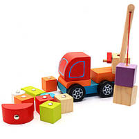 Дитячий дерев'яний конструктор машинка Автокран Cubika (Кубика), 13982, фото 4