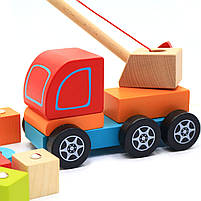Дитячий дерев'яний конструктор машинка Автокран Cubika (Кубика), 13982, фото 5