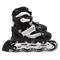 Роликові ковзани Scale Sports чорно-білі, розмір 35-38, метал, що світяться колеса PU, (465976067-M), фото 3
