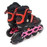 Роликові ковзани Scale Sports, червоно-чорні, розмір 34-37, метал, що світяться колеса ПУ, 1637659451-M, фото 2