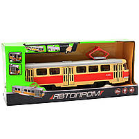 Машинка іграшкова Автопром Трамвай Помаранчевий (двері відчиняються, світло, звук) 27х5х6 см (9708BC), фото 2