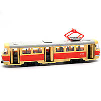 Машинка іграшкова Автопром Трамвай Помаранчевий (двері відчиняються, світло, звук) 27х5х6 см (9708BC), фото 4