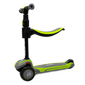 Дитячий триколісний самокат беговел 2в1 Best Scooter зелений 3 колеса PU зі світлом (20815)