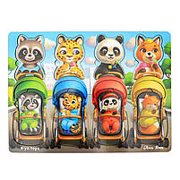 Гра пазл сортер вкладиш «Звірі в колясках», дерев'яна іграшка, Ань-Янь, 32 * 23 * 1 см, від 3 років, (ПСД176), фото 3