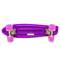 Пенні борд (скейт) фіолетовий з світяться колесами і ручкою. Безшумний Penny Board, 55 * 14 * 9 см, (MS 0749-6), фото 3