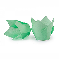 Паперова форма для кексів "Тюльпан" (50х60/80) (50 шт), зелена
