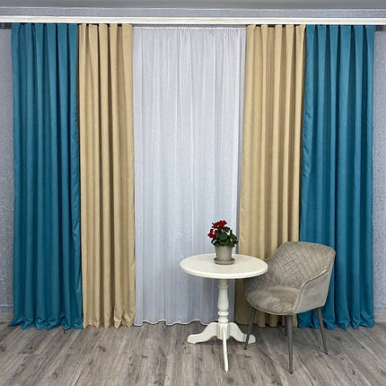 Штори мікровелюр Дует №450 бірюза-беж, фото 1