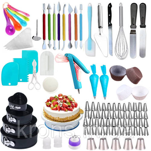 Набір для декору тортів кексів, кондитерські інструменти, 380шт і підставка, фото 1