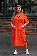 Женское платье халат на пуговицах в больших размерах оранж, 60-62