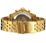 Сталеві чоловічі наручний годинник jaragar золотого кольору з металевим ремінцем з автопідзаводом, фото 2