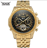 Сталеві чоловічі наручний годинник jaragar золотого кольору з металевим ремінцем з автопідзаводом, фото 5