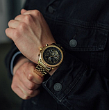 Сталеві чоловічі наручний годинник jaragar золотого кольору з металевим ремінцем з автопідзаводом, фото 7