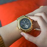 Сталеві чоловічі наручний годинник jaragar золотого кольору з металевим ремінцем з автопідзаводом, фото 6