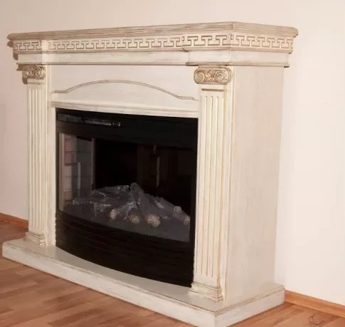 Підлоговий каминокомплект Fireplace Прага Кремовий ефект живого полум'я зі звуком і обігрівом
