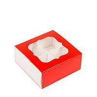 Коробка для цукерок з вікном 80х80х35 (на 4 шт), червона