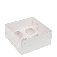 Коробка 160х160х80 (на 4 капкейка) з прозорою кришкою, біла