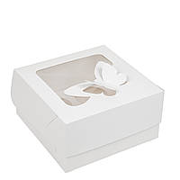 Коробка 170х170х90 (на 4 капкейка) з вікном "Метелик", біла