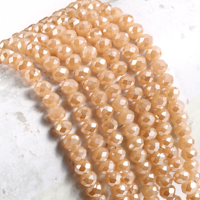 Бусины хрустальные (Рондель) 6х4 мм пачка - примерно 85-95 шт, непрозрачный бежевый с АБ