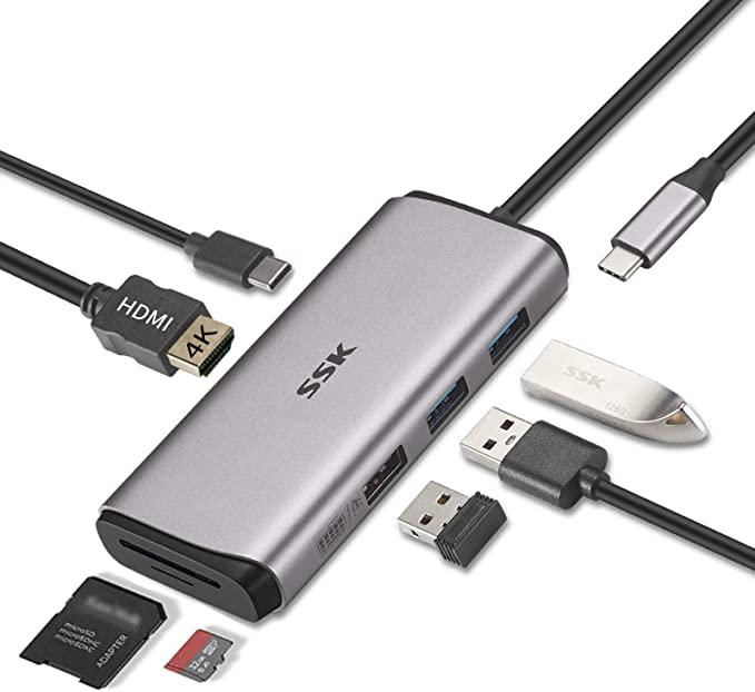 Док-станция SSK SC201 OEM: Multiport Hub Type-C to USB /HDMI SD/TF Card Reader for Mac