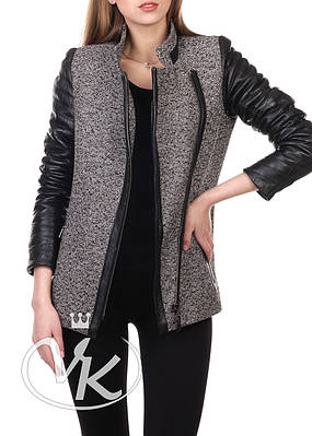 Кашемірове пальто з шкіряними рукавами жіноче (Арт. GAK201)