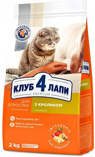 Сухой корм для взрослых кошек Club 4 Paws (Клуб 4 Лапы) Премиум. С Кроликом 2 кг