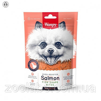 Ласощі Wanpy для собак рибки з лосося | Wanpy Salmon Fish Shape Bites 100 грам, фото 1