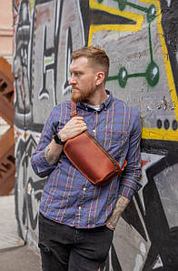 Чоловіча сумка "Модель №56 міні" з натуральної шкіри колір Коньяк