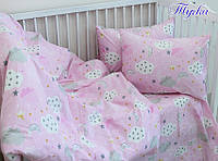 Качественный детский комплект постельного белья в кроватку ткань ренфорс Люкс цвет розовый на резинке