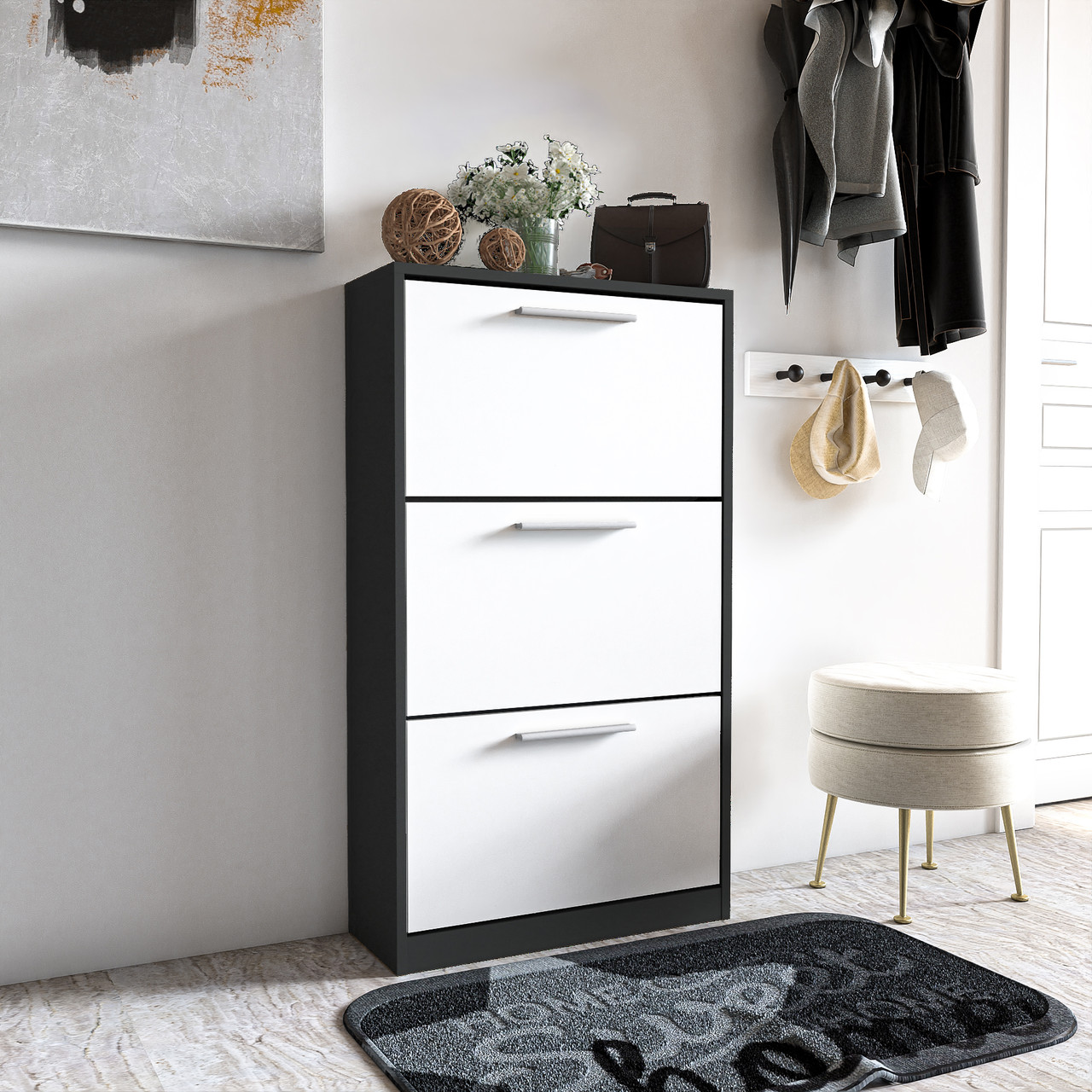 Тумба для взуття Moreli S-21 Ш590/В1200/Г280 Антрацит-Білий