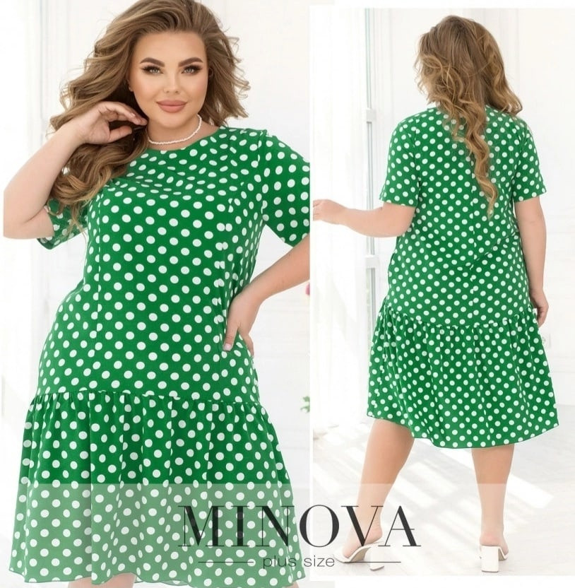 Повсякденне літнє жіноче плаття зелене в горох (6 кольорів) ЮР/-72372
