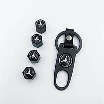 Захисні ковпачки на ніпеля Mercedes-Benz (Мерседес) c брелоком Чорні Антивандальні, фото 5