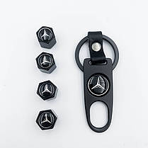 Захисні ковпачки на ніпеля Mercedes-Benz (Мерседес) c брелоком Чорні Антивандальні, фото 2