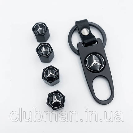 Захисні ковпачки на ніпеля Mercedes-Benz (Мерседес) c брелоком Чорні Антивандальні, фото 1