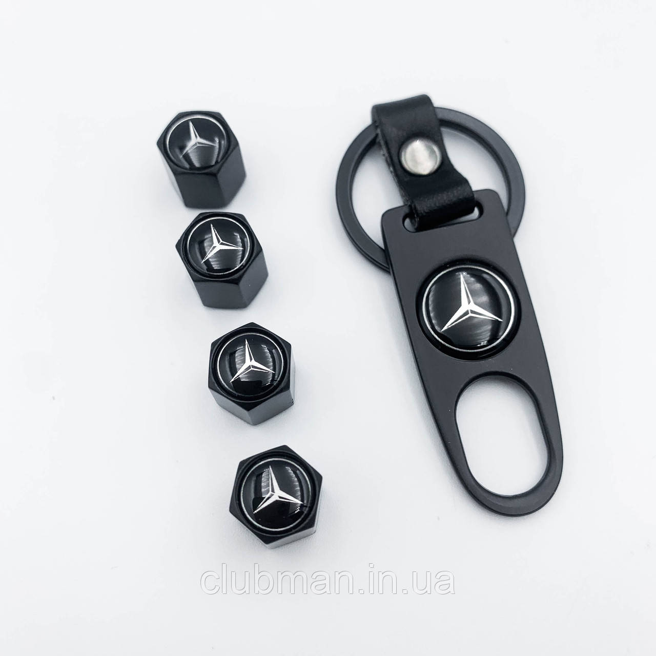 Захисні ковпачки на ніпеля Mercedes-Benz (Мерседес) c брелоком Чорні Антивандальні