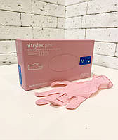 Рукавички нітрилові Nitrylex Pink, розмір M, рожеві, 100 шт