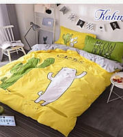 Детский Комплект постельного белья из ранфорса желтый принт Кактус Полуторный
