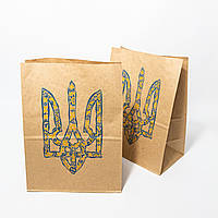 Пакет с гербом Украины 220*120*290 Крафт пакет с дном национальной символикой Коричневый Пакет с рисунком