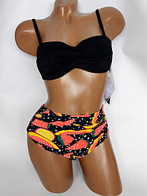 ОПТ Купальник з принтом кавуна високі плавки Z.Five 55377 36-44 чорний на 42 44 46 48 50 укр розмір