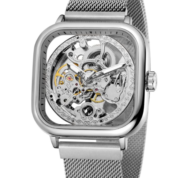 Чоловічий красивий чоловічий наручний годинник Forsining з металевим ремінцем Срібні, фото 1