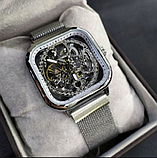 Чоловічий красивий чоловічий наручний годинник Forsining з металевим ремінцем Срібні, фото 8