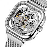 Чоловічий красивий чоловічий наручний годинник Forsining з металевим ремінцем Срібні, фото 7