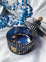 Шкатулка з кришкою для прикрас біжутерії обручок синя із золотом з епоксидної смоли