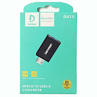 Переходник адаптер USB-A to Micro-USB, OTG support, USB 3.0 DENMEN DU15 Черный
