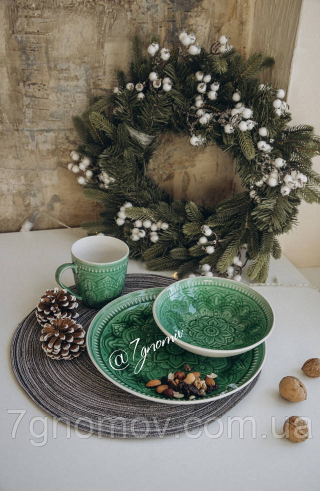 Салатник керамічний зелений Лазур 17.5 см