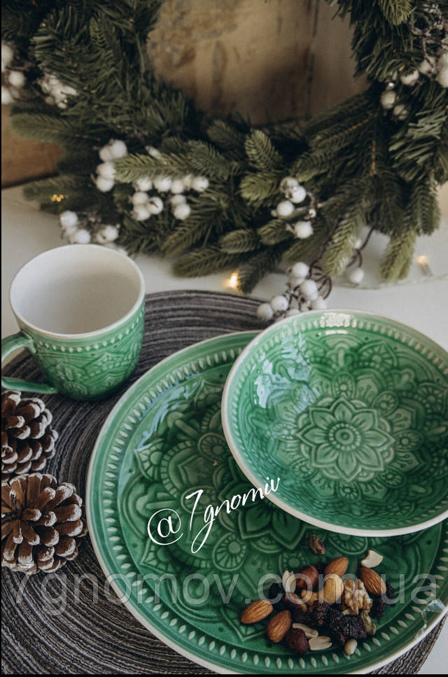 Салатник керамічний зелений Лазур 17.5 см