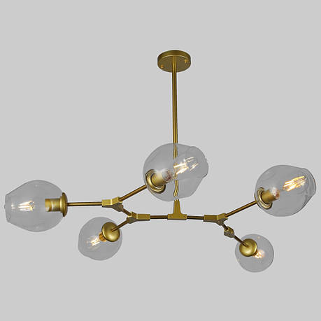 Современная золотая люстра на 5 ламп Molecule (52-L17731-5 GD+CL), фото 2