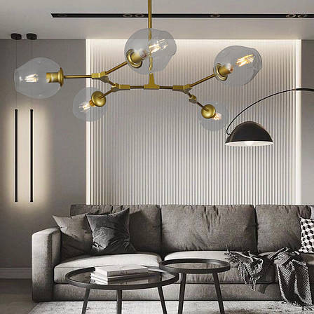 Современная золотая люстра на 5 ламп Molecule (52-L17731-5 GD+CL), фото 2