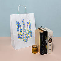 Пакет большой с гербом Украины 260*150*350 Белый Крафт пакет с национальной символикой Пакет с Тризубом