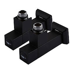 Набір кранів напівоборотний кутових з американкою Solomon LUX 1/2" CUBE BLACK 8888 (2шт.)